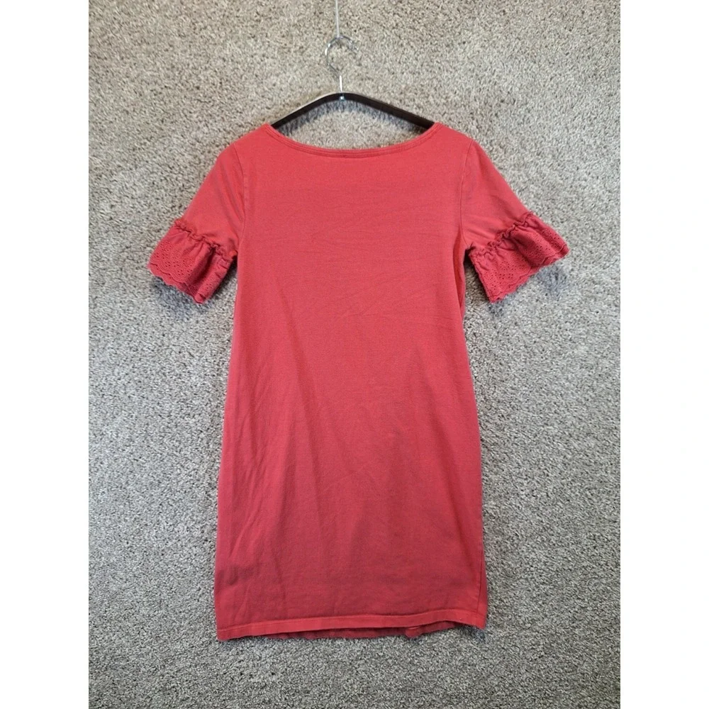 C&C California Shift Dress Womens XS Pink Stretch Eyelet Ruffle Sleeve Pullover - Picture 5 of 8